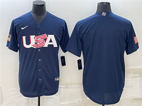 Men's USA Baseball Blank 2023 Navy World Baseball Classic Stitched Jersey